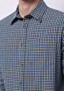 thumb-Regular Fit Pamuklu Shirt Neck Kareli Erkek Lacivert Uzun Kol Gömlek