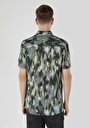 thumb-Regular Fit Shirt Neck Baskılı Erkek Yeşil Kısa Kol Gömlek