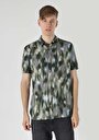 thumb-Regular Fit Shirt Neck Baskılı Erkek Yeşil Kısa Kol Gömlek