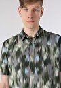 thumb-Regular Fit Shirt Neck Baskılı Erkek Yeşil Kısa Kol Gömlek