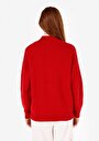 thumb-Regular Fit Turtle Neck Nakışlı Kadın Kirmizi Kazak