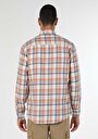 thumb-Regular Fit Cepli Shirt Neck Ekoseli Erkek Turuncu Uzun Kol Gömlek