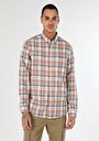 thumb-Regular Fit Cepli Shirt Neck Ekoseli Erkek Turuncu Uzun Kol Gömlek