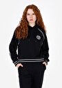 thumb-Regular Fit Kapüşonlu Nakışlı Kadın Siyah Sweatshirt