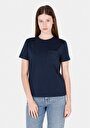 thumb-Regular Fit Yuvarlak Yaka Nakışlı Kadın Lacivert Kısa Kol Tişört