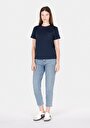 thumb-Regular Fit Yuvarlak Yaka Nakışlı Kadın Lacivert Kısa Kol Tişört
