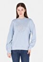 thumb-Regular Fit Yuvarlak Yaka Baskılı Kadın Mavi Sweatshirt