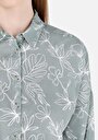 thumb-Regular Fit Shirt Neck Çiçekli Kadın Yeşil Kısa Kol Gömlek