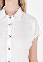 thumb-Regular Fit Shirt Neck Cepsiz Düz Kadın Beyaz Kısa Kol Gömlek