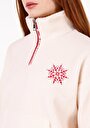 thumb-Regular Fit Kapüşonsuz Fermuarlı Kadın Ekru Sweatshirt