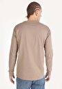 thumb-Regular Fit Yuvarlak Yaka Düz Erkek Bej Uzun Kol Tişört