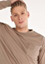thumb-Regular Fit Yuvarlak Yaka Düz Erkek Bej Uzun Kol Tişört