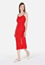 thumb-Viskozlu Slim Fit Kadın Kirmizi Elbise