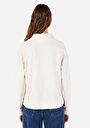 thumb-Regular Fit Fermuarlı Jakarlı Kadın Ekru Uzun Kol Tişört