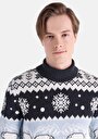 thumb-Regular Fit Turtle Neck Jakarlı Erkek Lacivert Kazak
