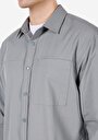 thumb-Regular Fit Shirt Neck Düz Erkek Gri Uzun Kol Gömlek