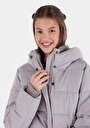 thumb-Regular Fit Kapüşonlu Fermuarlı Astarlı  Kadın Gri Kaban