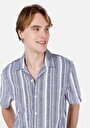 thumb-Regular Fit Shirt Neck Çizgili Erkek Mavi Kısa Kol Gömlek