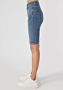 thumb-Slim Straight Fit Yüksek Bel  Kadın İndigo Jean Şort