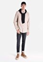 thumb-Regular Fit Shirt Neck Düz Erkek Bej Uzun Kol Gömlek