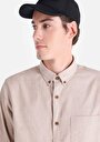 thumb-Regular Fit Shirt Neck Düz Erkek Bej Uzun Kol Gömlek