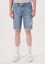 thumb-Regular Fit Orta Bel Düz Erkek İndigo Jean Şort
