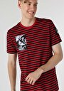 thumb-Regular Fit Yuvarlak Yaka Çizgili Erkek Kirmizi Kısa Kol Tişört