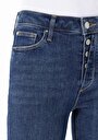thumb-Skinny Fit Orta Bel Dar Paça Cepli Kadın İndigo Jean Pantolon