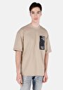 thumb-Oversize Fit Yuvarlak Yaka Düz Erkek Bej Kısa Kol Tişört