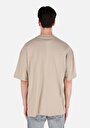 thumb-Oversize Fit Yuvarlak Yaka Düz Erkek Bej Kısa Kol Tişört