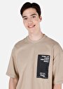 thumb-Oversize Fit Yuvarlak Yaka Düz Erkek Bej Kısa Kol Tişört