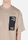 thumb-Oversize Fit Yuvarlak Yaka Düz Erkek Bej Kısa Kol Tişört