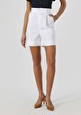 thumb-Regular Fit Yüksel Bel  Kadın Beyaz Şort