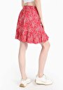 thumb-Mini Skirt Çiçekli  Kadın Kirmizi Etek