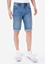 thumb-Regular Fit Orta Bel Erkek İndigo Pamuk Jean Şort