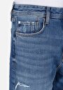 thumb-Regular Fit Orta Bel Erkek Mid İndigo Cepli Denim Jean Şort