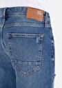 thumb-Regular Fit Orta Bel Erkek Mid İndigo Cepli Denim Jean Şort