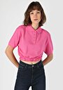 thumb-Regular Fit Polo Yaka Düz Kadın Pembe Kısa Kol Tişört