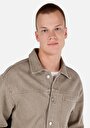 thumb-Oversize Fit Klasik Yaka Düz Erkek Bej Uzun Kol Gömlek