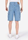 thumb-Cargo Fit Orta Bel Düz Erkek İndigo Jean Şort