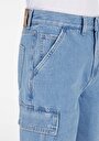 thumb-Cargo Fit Orta Bel Düz Erkek İndigo Jean Şort