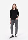 thumb-Regular Fit Yuvarlak Yaka Düz Kadın Siyah Uzun Kol Pamuklu Tişört
