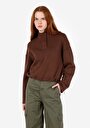 thumb-Regular Fit Dik Yaka Düz Kadın Kahverengi Sweatshirt