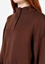 thumb-Regular Fit Dik Yaka Düz Kadın Kahverengi Sweatshirt