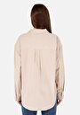thumb-Regular Fit Shirt Neck Pamuklu Düz Kadın Bej Uzun Kol Gömlek