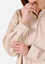 thumb-Regular Fit Shirt Neck Pamuklu Düz Kadın Bej Uzun Kol Gömlek