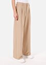 thumb-Regular Fit Yüksel Bel Geniş Paça Cepli Kadın Bej  Pantolon