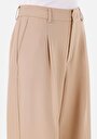 thumb-Regular Fit Yüksel Bel Geniş Paça Cepli Kadın Bej  Pantolon