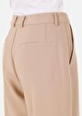 thumb-Regular Fit Yüksel Bel Geniş Paça Cepli Kadın Bej  Pantolon