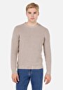 thumb-Regular Fit Yuvarlak Yaka Jakarlı Erkek Bej Kazak